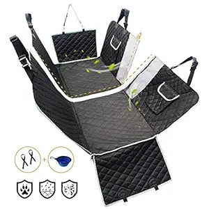 4-in-1 Dog Car Seat Cover, Winbate Convertible Dog Hammock with Mesh Window 2 Pockets, 100% Waterproof Dog Seat Cover,Scratchproof Noslip Durable Large Dog Car Seat, Machine Washable Universal Fit
