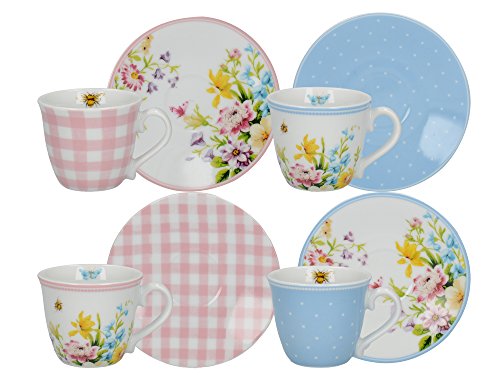 Creative Tops Katie Alice English Garden Floral Printed Juego De Tazas Y Platillos 100 Ml Juego De 4 Cerámica Azulrosa 125 X 125 X 62 Cm - 