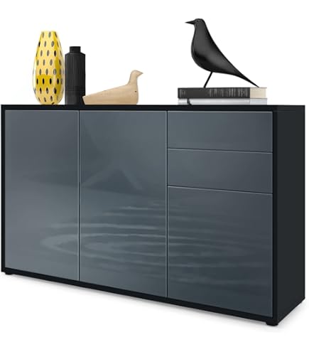 Vladon Kommode Valencia 108x92x40 Cm – Sideboard Mit 2 Türen & Offenem Fach, Made In Germany