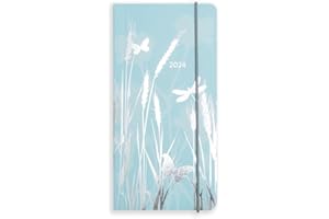 Matilda Myres 2024 Diary - Pocket-Sized Slim Planner - Weekly Notes - One Page Week Opposite One Page Notes - Silver Foiling - Elastic Closure - Blue
