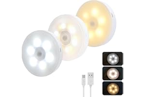 AKYNITE Lampka z czujnikiem ruchu USB z akumulatorem, 3 kolory, 10 diod LED, 0,5 W, bezprzewodowa lampka do szafy, automatyczna i magnetyczna lampka do przedpokoju, czujnik światła, 3 sztuki