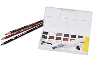 Derwent Shade & Tone Set di 16 Pezzi con Tavolozza da 12 x Colori Misti Inktense, Graphitint, Carboncino e Pastello, 1 x Matita Terracotta, 1 x Matita Onice, 1 x Matita B e 1 x Mini Waterbrush