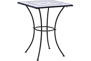 Festnight Mesa de Mosaico para Cafetería Cerámica Mesa de Jardín Mesita de Café para Terraza Balcón Azul y Blanco 60 cm Resistente a la Intemperie