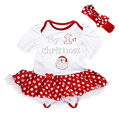 My 1st Christmas Baby Dress Santa Claus Red Bodysuit Polka Dots Tutu Set Nb-18m (6-12month)