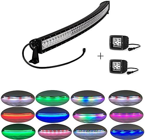 Colorbarz® Led light bar 300Watts 52" Curved with RGB Chasing Halo+2 pcs Led work light with RGB Halo Fog lights Spotlights Flood Spot Combo Beam Waterproof for 4WD SUV UTE Offroad Truck ATV UTV