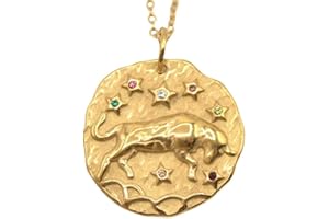 GOLDENCAT Collar Zodiaco Tauro, Collar Horóscopo Tauro, Cadena Fina con Colgante Zodiaco Tauro, Cadena Colgante Tauro, Collar Acero Tauro, Longitud 42cm extendido, Acero Inoxidable, Baño de Oro 14k