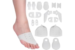 ANGGREK 9Paires Oignon Correcteur et Kit de Soulagement Oignon Valgus Attelles Manches De Protection Séparateurs D'orteils Correcteur Soulagement de La Douleur Alignement D'orteils Épandeurs Séparateurs Lisse
