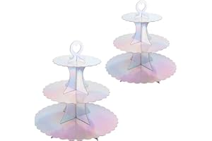 XIXIMENG Lot de 2 présentoirs à Cupcakes en Carton à 3 étages avec Bord en Dentelle (D-argenté coloré)