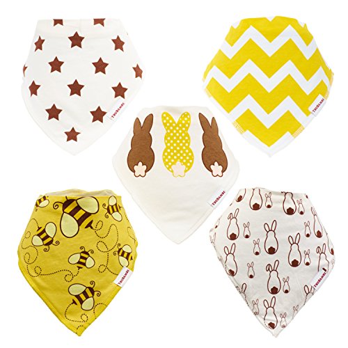 TRUBAMBI Bibs. Best Quality Bandana Baby Bibs. Perfect Unisex Baby Gift set. Bib for teething babies and toddlers. 5 pcs set absorbent bibs. 100% cotton front and soft fleece back. Stylish assorted designs. (Neutral)