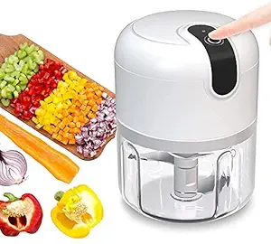 Portable Mini USB Wireless Electric Garlic Chopper Small Wireless Food Processor Stainless Steel Blades, One Touch Operation Mincer Blender Meat Grinder Waterproof Rechargeable (250ml)