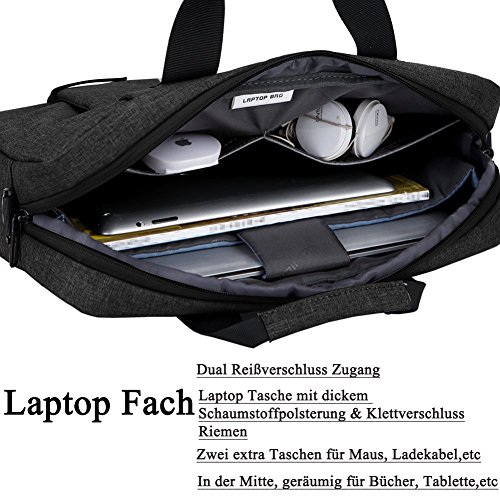 Laptop Tasche 15,6 Zoll, BRINCH stilvoll Nylon Laptop Messenger Bag Umhängetasche Schultertasche Aktentasche für 15-15,6 Zoll Laptop / Notebook / MacBook / Ultrabook / Chromebook Computers,Schwarz - 3