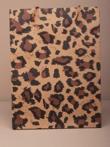 PACK OF 12 NATURAL BROWN GIFT BAGS ANIMAL PRINT CORD HANDLES WHOLESALE BULK BUY (Leopard Large)