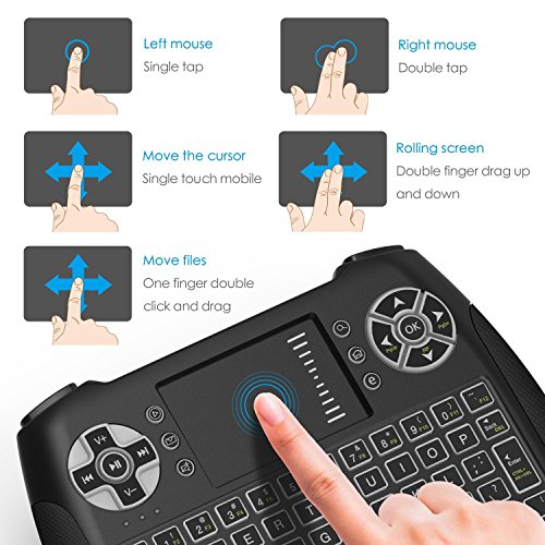 Horsky Espa  ol Mini Teclado Inal  mbrico 2 4GHz Touchpad Keyboard Botones 76 Teclado led con Rat  n para Smart TV  PC  Android TV Box  HTPC  IPTV  XBOX  XBOX360  PS3  FOX Retroiluminado Azul