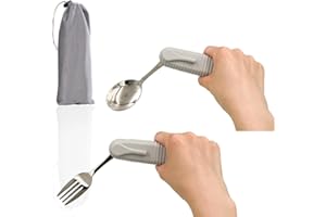 Forzaddik Adaptive Utensils Spoons Forks Set,Open Handle Design Provides Several Positions for Arthritis, Disabled People, Elderly (Gray)