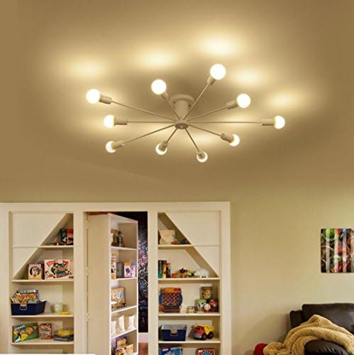 LED Wrought Iron Ceiling Pendant Light E27 10 Head Occident Retro Bedroom Living room Chandelier Black White Voltage 220V , White