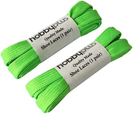 2 Pairs of Shoe Laces Boot Shoelaces. Round or Flat, 75cm to 180cm lengths (flat (10mm) - 180cm, Neon Green)