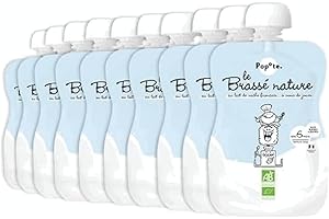 POPOTE - Brassé Nature Bio Bébé 100 g - Dès 6 Mois - Dessert, Gouter Lacté Onctueux et Naturel - Sans Sucre Ajouté, Source de Calcium - Pratique à Emporter - Pack Familial 10 x 120 g
