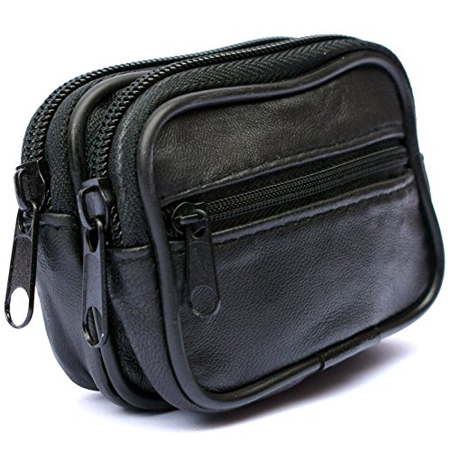 Preisvergleich Produktbild Herren Damen Kleine Gürteltasche Echt Leder Bauchtasche Hüfttasche Münzbeutel Reißverschlüsse