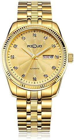 Mechanical Watch - Automatic Mechanical Sapphire Dual Calander Waterproof Stainless Steel Business Wirstwatch Mens Watches (Gold)