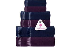 Casa Copenhagen Elegance Juego de Toallas de 6 Piezas, Azul Marino + Morado, 550 g/m² 2 Toallas de baño, 2 Toallas de Mano, 2 paños de Suave algodón Egipcio para baño, Cocina y Ducha