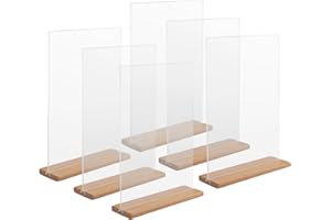 hocadon 6 Piezas Soporte Metacrilato A5 Expositor de Mesa con Base de Madera para Pósteres Soporte de Menú de Escritorio para Menu Restaurante, Hotel, Tienda