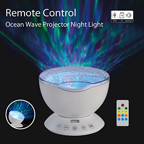 Umiwe Ozean Nachtlicht Projektor Ozeanwellen Meer Fernbedienung Nachttischlampe mit Eingebautem Mini Musik Player [12 LED Beads, 7 Bunte Licht Modi, TF Steckplatz] für Kinder Erwachsene Schlafzimmer Wohnzimmer - 4