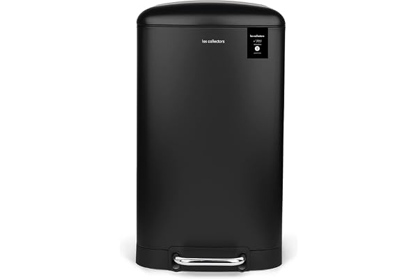 Les Collectors Poubelle de Cuisine à Pédale N°705, Acier inoxydable, Capacité 30L, Sac compatible 30-50L, Compacte, Pratique, Fermeture silencieuse, Seau intérieur amovible, Finition Mat, Noire