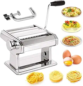 Zorzel Pasta Maker Machine-Unique Patented Suction Base for Home Non-Slip Use of Stainless Steel Noodle Spaghetti & Fettuccine Maker and Dough Roller Cutter Machine Hand Crank & Clamp