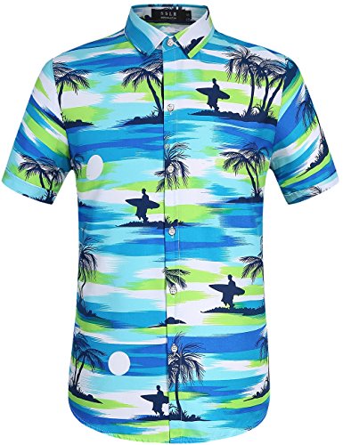 SSLR Camisa Hawaiana Hombre Manga Corta Verano Straight Fit de Árbol 