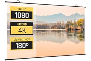 iggual - Pantalla de Proyección 100" Pulgadas - Enrollable Manual - Formato panorámico 16:9 - Ángulo de Visión 180º - Compatible 4K y Cualquier Proyector - Medidas 220 x 124 cm