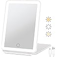 FUNTOUCH Rechargeable Travel Makeup Vanity Mirror with 72 Led Lights, Portable Lighted Makeup Beauty Mirror, 3 Color Lighting, Dimmable Touch Screen, Tabletop LED Folding Cosmetic Mirror with Lights