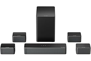 ULTIMEA Barre de Son 7.1, Système de Son Surround Virtuel pour TV, Contrôle par App, 4 Enceintes Surround Filaires, Barre de Son TV avec Caisson de Basses sans Fil, Home Cinema 7.1, Poseidon D70