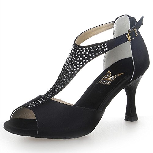 JIA JIA Y2058 Chaussures de Danse Latine Satin Nero, 38