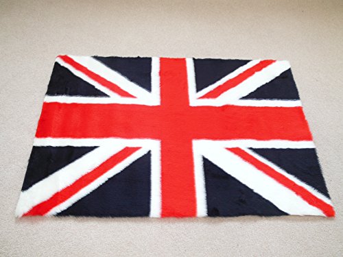 Union Jack Non Slip Machine Washable Sheepskin Style Kids Rug. Size 70cm x 100cm