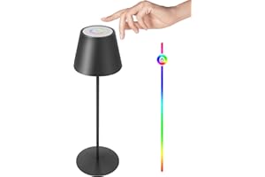 FUYO Lampada da Tavolo Senza Fili, Lampada da Tavolo LED Ricaricabile, Touch Lampada da Comodino in Metallo, 8 Cambi di Colore, Protezione IP45, Dimmerabile, Adatta per Interni/Esterni (I/Nero)