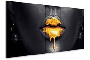 murando Cuadro en Lienzo Abstracto 200x80 cm 5 partes Impresión en Material Tejido no Tejido Impresión Artística Imagen Gráfica Decoracion de Pared Labios Cara Negro h-B-0124-b-m