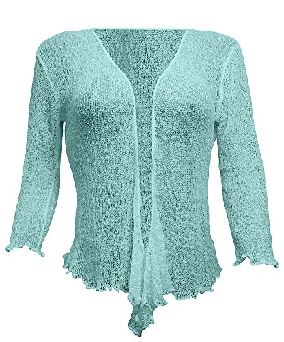 Mimosa Ladies Crochet Glitter and Plain Stretch Lace Fish Net Bali Tie at Waist Bolero Shrug Open Cardigan