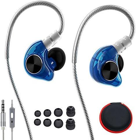 In Ear Sports Headphones, HIFI Wired Earbuds with Noise Isolating, Microphone and Remote, Flex Memory Wire Earhooks Earphones for Running Fitness Jogging Gym Exercise Workout IPhone Samsung Blue