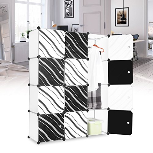 LANGRIA Stufenregal 12-Kubus Modular Lagerregal Kleiderschrank Garderobe mit Transluzenten Zebra Striped Türen Design für Kleidung, Schuhe, Spielzeug und Bücher - 7