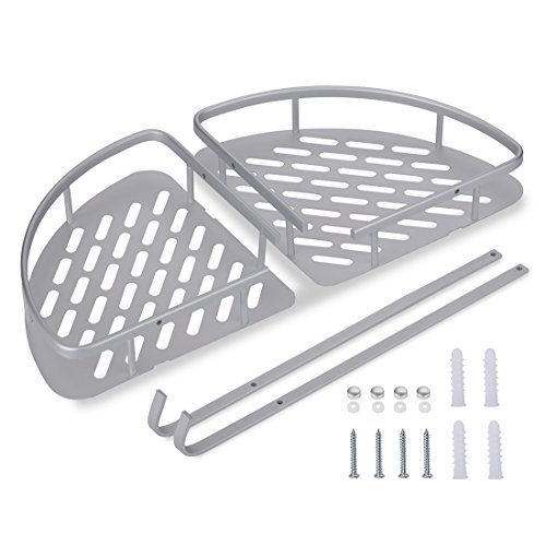 Eckregal Bad, 2 Etagen Kein Rost Aluminium Duschregal mit 2 Haken, 36 x 22 x 29 cm - 6