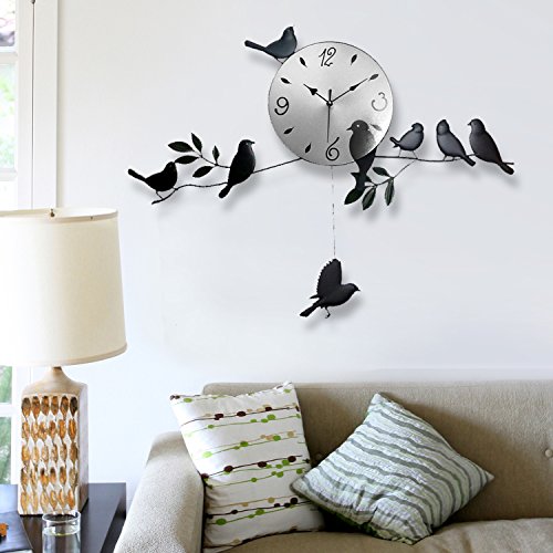 Schwarze Vögel Wand Uhr Kunst Designer Modern Familie Wohnzimmer Raum Design Deko - 2