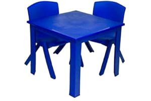 A406 Toddler Children Kids Plastic Table and 2 Chairs Set for Study Activity Indoor or Outdoor Use (Blue)