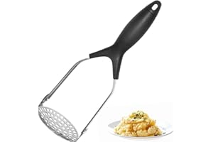 CANCYCC Presse-purée en acier inoxydable avec poignée en caoutchouc - Presse-purée - Passe au lave-vaisselle - Pour purée de pommes de terre, légumes, fruits