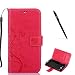 Produktbild Samsung Galaxy Ace 4 Hülle, Samsung Galaxy Ace 4 Schutzhülle, Alfort 3 in 1 Lederhülle Fashion Design Premium PU Leder Hohe Qualität Tasche Case Cover Kasten Abdeckung Wallet für Samsung Galaxy Ace Style LTE SM-G357 4.3" Smartphone Funktion Standfunktion Unterstützte Telefone und Magnetverschluss mit Schmetterling ( Rote ) + Alfort Schwarz Stylus Pen