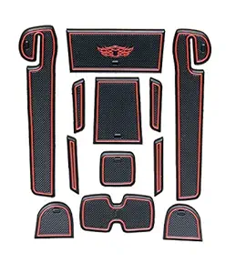 CAR DROME Soft Rubber Mats for Maruthi Suzuki Swift 2018 2019 2020- (Black-Red) Set of 12 Pieces