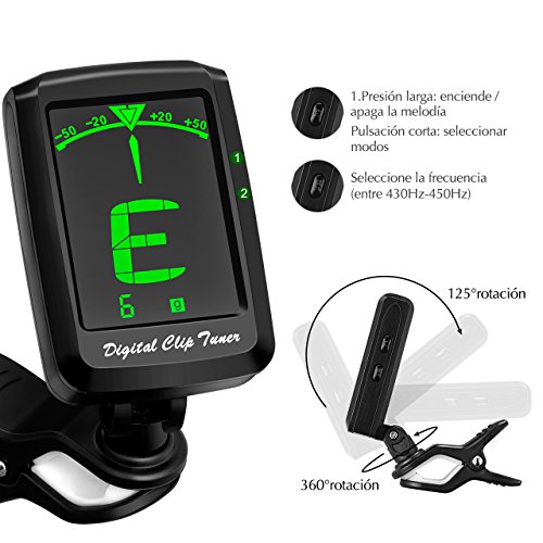 Mpow Afinador Digital Espa  ola con Clip  5 Modos para Guitarra  Ukelele Viol  n Cavaquinho y Otros Instrumentos de Cuerda  360   Pantalla LCD Grande  Incluye Pila de Bot  n