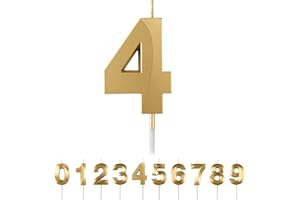‎MACLUNAR Birthday Candles Numbers 4.3D Gold Birthday Candles, Candles Birthday Number 4, Cake Topper Decoration Cake Decoration Birthday, Birthday Candles for Birthday Decoration