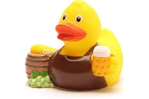 Duckshop - Paperella in gomma che sorregge un boccale di birra, 8 cm, portachiavi incluso nel set.