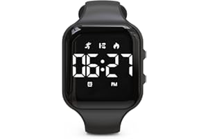 FOCWONY Non-bluetooth Led Fitness tracker watch,Digital Pedometer watch,with Step Counting/Distance/Calories/Stopwatch/Alarm Clock, Great Gift for Kids Teens Girls Boys Xmas (Square-1Black)