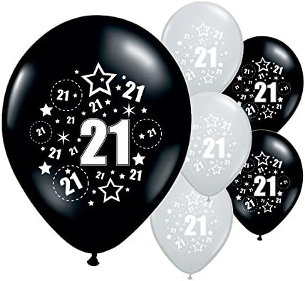 PART ANGELS 10 x AGE 21st BIRTHDAY BLACK & SILVER / PINK / BLUE BALLOONS 12" HELIUM/ AIRFILL (BLACK & SILVER)